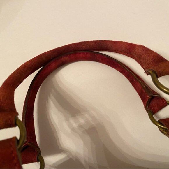 MAURIZIO TAIUTI ITALY BAG HAND RED SUEDE LEATHER BRONZE COLOR STUDS SNAP TOP - Picture 8 of 13